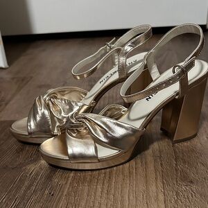 Anne Klein Metallic Gold Block Heel Sandals